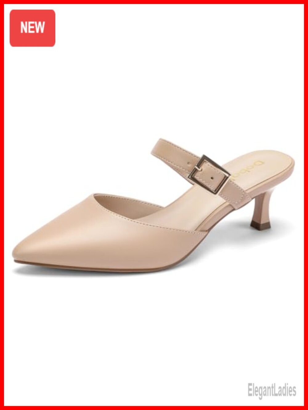 DOBOLIN Women's Pointed Toe Kitten Heel Mules Slip On Faux Leather